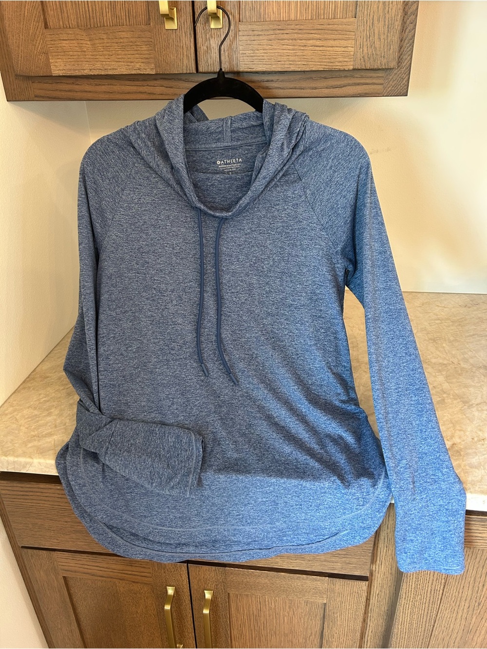 Athleta Heathered Blue Lightweight Hooded Pullover